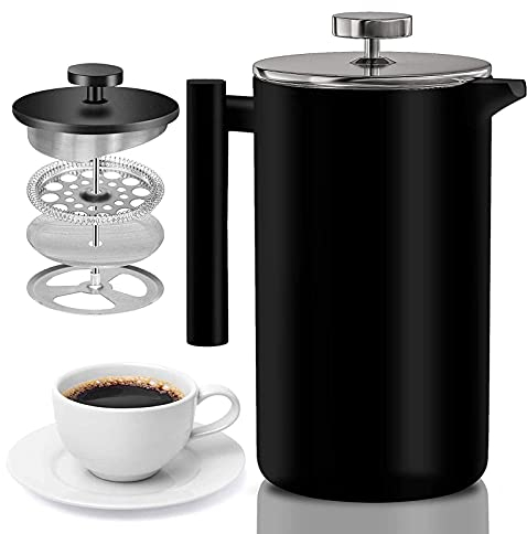 LTLWSH Cafetière à Piston en Acier Inoxydable à Double Paroi Isolante, French Press Isotherme, Disponible en 3 Tailles Presse française Cafetiere pour Maison, Bureau,1000ml