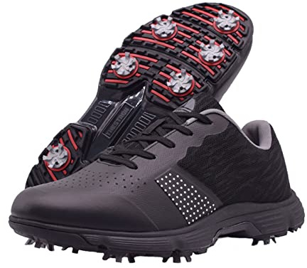 Waterproof Golf Shoes, Men's Four Seasons All Weather Spiked Golf Boots, Classic Non-Slip Lace-up Shoes, Professional Golf Sport Sneakers Black, 12 UK