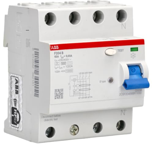 ABB F204 B-63/0.03-L FI-Schutzschalter - Typ B - 4-Polig - 63A - 30mA | Typ A RCCB für Personen-, Sach- & Brandschutz Montage auf DIN-Schiene ideal für Haus Gewerbe & Industrieanlagen
