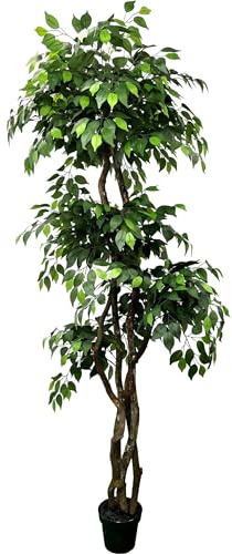 Cypress & Alabaster Handmade 6.5ft 3-Tier Ficus Artificial Tree with Ethically Sourced Real Wood Trunks, Hypoallergenic, 6.5-Foot, Green