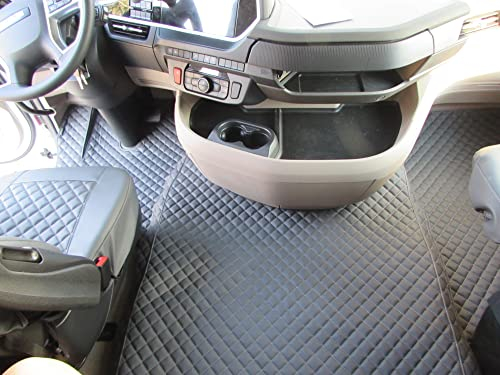 AVITON LKW-Fußmatten + Armaturenbrett-Matte für Linkslenker, passend für DAF XG 106 2021+ Automat 2 pneumatische Sitzfläche, graues Öko-Leder