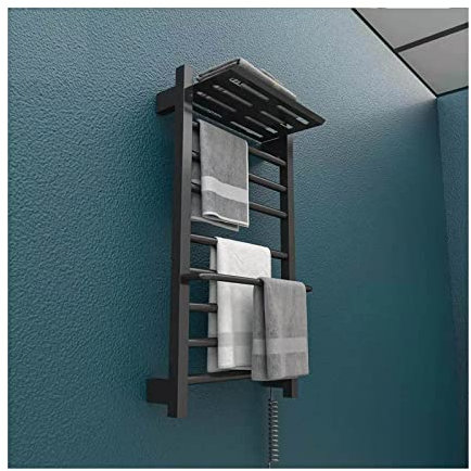 WRJAHCG Scaldasalviette Elettrico da Parete, Scaldasalviette Elettrico con Ripiano,Scaldasalviette con Timer,550w,Termostato,Nero