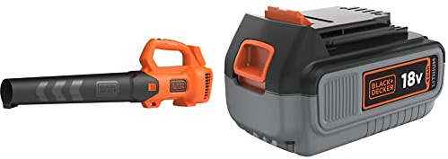 BLACK+DECKER Soffiatore Foglie a Sistema Assiale, Velocità di soffiaggio 145 Km/h & Batteria al Litio Compatibile con prodotti BLACK+DECKER 18 V 4.0 Ah