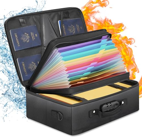 DEEGO Fireproof Document Organizer With Lock, Waterproof File Organizer for Important Document Folder, File Paper, Certificate, Passport, Portable Fireproof Safe Bag for Office Storage, Travel, Gifts