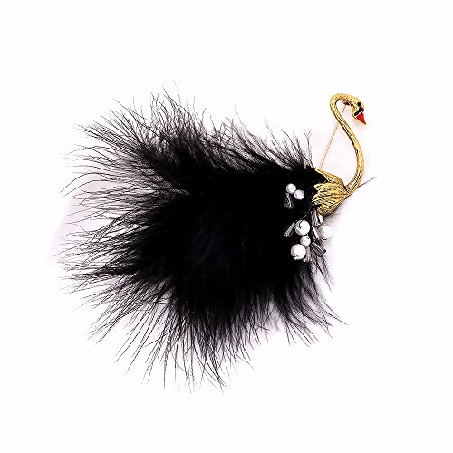 Broche vintage de cisne de plumas para mujeres y niñas, perlas de concha de moda, broches de pájaros de animales negros, pines de solapa, bonitos accesorios de vestir, cumpleaños, Halloween, Navidad,