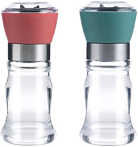TONZN 2 Piezas de Molinillo de Sal, Molinillo de Pimienta de Cristal, esparcidor de Cigarrillos, Cubierta de plástico Grueso, Molinillo de Sal Rosa y Azul, molinillos de Sal y Pimienta