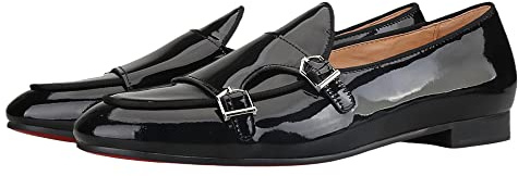 Merlutti Monk-Strap Leather Shoes Wedding Tuxedo Flat Belgian Loafer (us_Footwear_Size_System, Adult, Men, Numeric, Medium, Numeric_6) Black