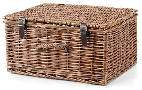 Wickerfield Small Brown Wicker Hamper with Lid, Gift Hamper Storage Basket