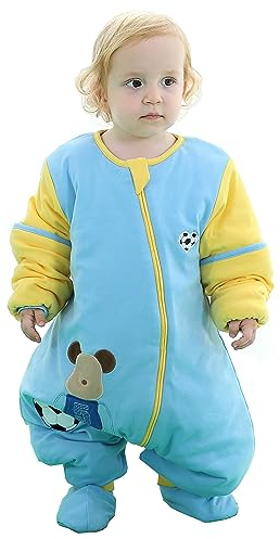 Chilsuessy Babyschlafsack für Neugeborene Winter Kinder Schlafsack mit Füßen Baby Schlafstrampler Abnehmbare Ärmel Ganzjahresschlafsack, Blau/2.5 Tog, 70cm/Baby Höhe 75-90cm