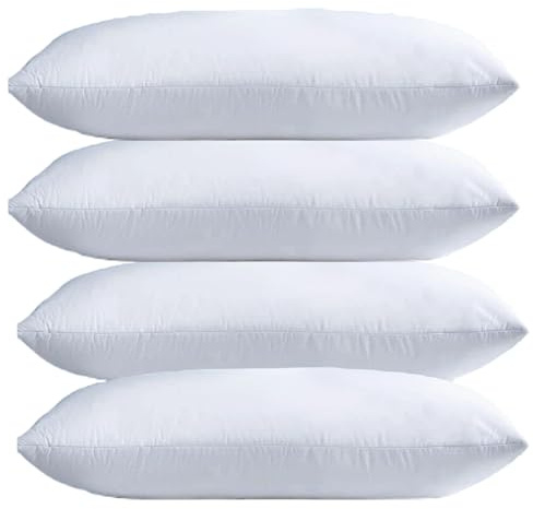 4All Duck Feathers Pillow Pair Pack 4 Microfibre Cover Hypoallergenic Support Hotel Down Pillow for Head & Neck Support Side Sleeper Comfortable Bed Pillow (Pack of 4)