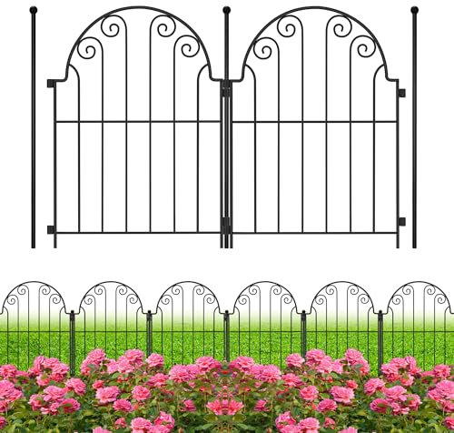PARAISODOS Decorative Garden Fence 10 Panels, No Dig Rustproof Metal Fencing 11ft Long Animal Barrier Border for Dog, Garden Fencing for Outdoor Patio Lawn Yard Flower Bed