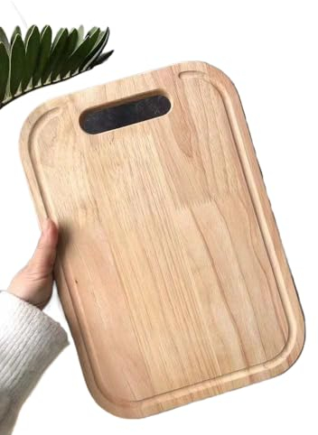 Chopping Board- Oak Wood Board, Food and Vegetable Cutting Board- Size 30L x 20W x 1.8H cm, Board with Handle and Juice Groove, Meat Cutting Board, Bread Slicing Board, Cheese Chopping Board