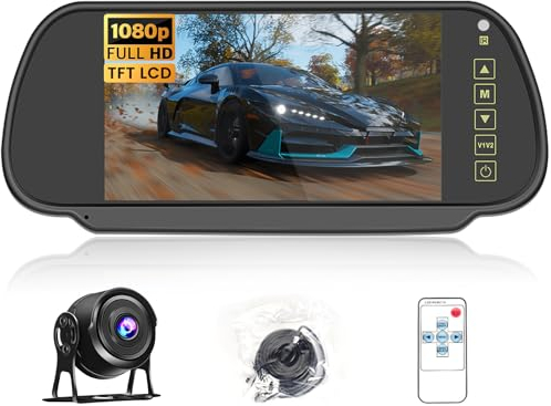 Hikity Telecamera Retromarcia Wireless con Monitor per Auto da 7 Pollici, Visione Notturna HD 1080P 170 ° Grandangolare Impermeabile IP66 Telecamera Posteriore per Camion Suv Furgoni