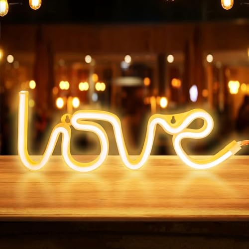 LOVE Neonlicht Zeichen, Warmweiße Neon Love Sign LED Leuchtschilder Angetrieben von Batterie oder USB LOVE Dekor Neon Licht für Home Schlafzimmer Dekor, Party, Valentinstag, Hochzeit, Weihnachten
