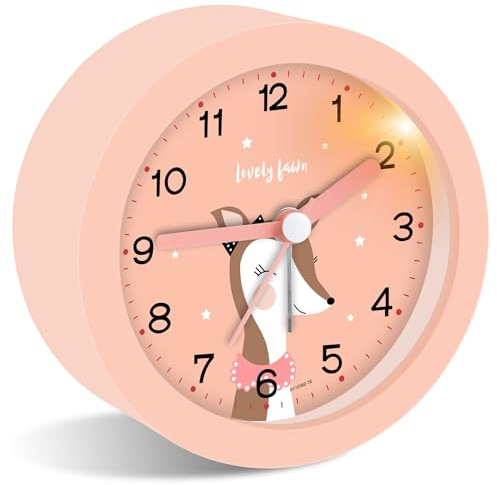Ayybboo Wecker Kinder Ohne Ticken mit Snooze undNachtlicht,Kinderwecker Batteriebetrieben Lemwecker fürJungen und Madchen,Quarz Analog Wecker fur Kinder(Rosa)