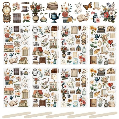 WANDIC 16 Sheets Rub On Transfer Sticker, Vintage Theme Transfer Decals Retro Dress DIY Scrapbook Stickers for Greeting Cards Gift Wrapping Decoration