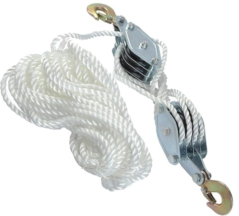 KOVNISE Rope Pulley Hoist 2200 LB, Pulley Block and Tackle System 8:1 Lifting Power, Heavy Duty Rope Hoist for Animal Husbandry, Garage, Warehouse, Constructions