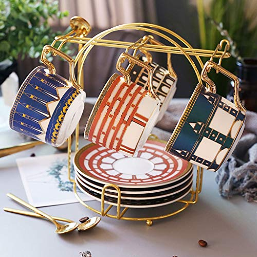 WANGHAI-666 Coffee cup Ceramic Coffee Cup Set Series, 4 Cups And Saucers, 4 Teaspoons And Coffee Cup Holder, Suitable For Coffee Tea and Coffee Cups