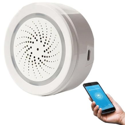 Alarma de Sirena WiFi, Sirena Inteligente para Tuya con Sensor de Temperatura y Humedad, Volumen Ajustable de 3 Niveles, función de Control Remoto