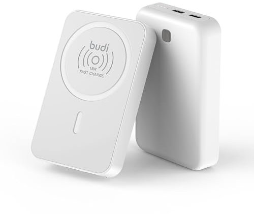 Budi PD - Banco de energía inalámbrico magnético de 20 W con carga inalámbrica de 15 W y entrada dual, accesorios móviles de carga, dispositivo compacto, cargador de teléfono, gadgets USB, teléfono