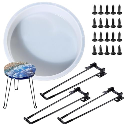 JMZLLRX 33 cm Silikonharz Tischform, Silikonform Groß Epoxidharz, Runde Silikonforme für Epoxidharz Tischform mit Haarnadelfüßen für Riverside Tisch, Couchtisch, Heimdekoration