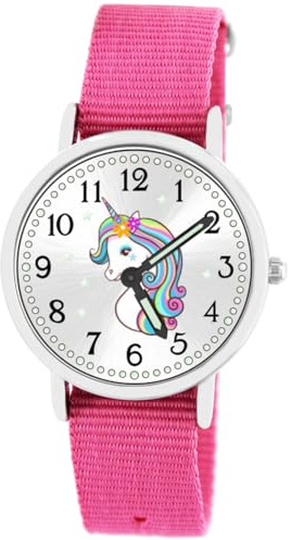 Brecjon Armbanduhr Mädchen Jungen Kinderuhr Einhorn Lernuhr 5ATM wasserdicht bunt Regenbogen