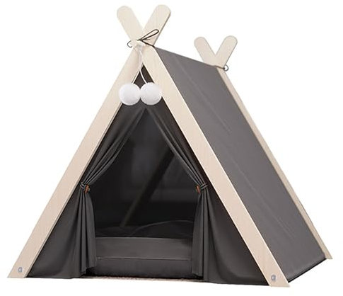 Tragbares Haustier-Tipi-Zelt mit dicker Matte, einfach zu montieren, waschbar, Hundehütte für kleine Hunde und Katzen, Haustierbett im Innenbereich (Grau)