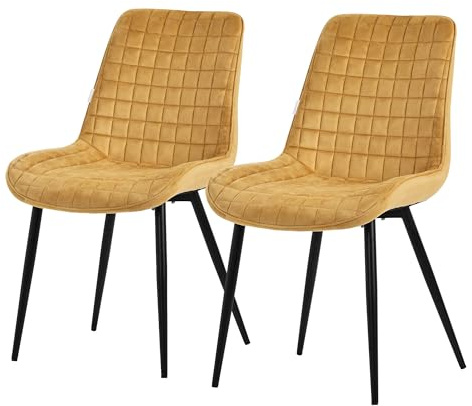 ML-Design Esszimmerstühle 2er Set, Senf, Sitzfläche aus Samt, Schwarzes Stahlgestell, Küchenstühle mit Rückenlehne, Wohnzimmerstühle, Polsterstühle für Esszimmer, Küche & Büro, Gepolsterte Sessel