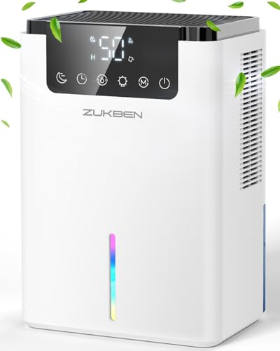 Déshumidificateur silencieux pour sous-sol, 2126,2 g, déshumidificateur silencieux pour maison, chambre à coucher, salle de bain, camping-car avec minuterie, arrêt automatique, mode veille, 7 couleurs