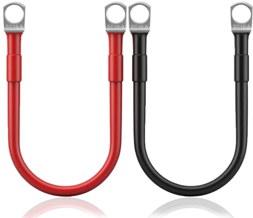 2 cavi per batteria, 16 mm², cavo per batteria in rame da 12 V, con morsetti ad anello M8, rosso e nero, per auto, camion, moto, camper, marine, solari (M8 16 MM² x 30 cm)