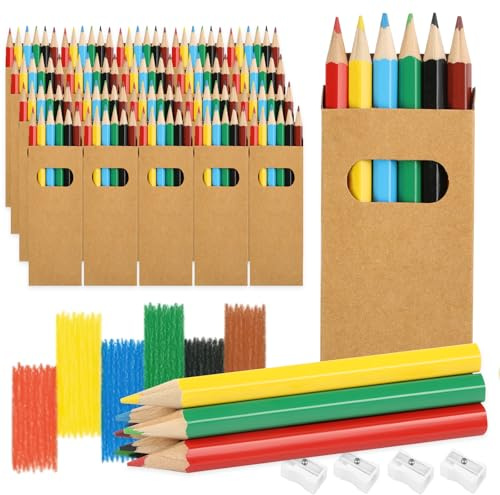 Deepton Buntstifte Set, 20 Packungen Kleine Buntstifte mit je 6 | 120 Mehrfarbig Holzstifte mit 4 Spitzern, Farbstifte Kinder für Kunst Zeichnung, Schreiben, Skizzieren und Färbung