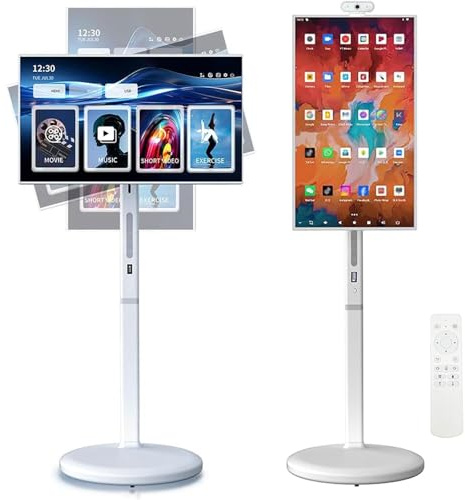 Smart TV Portatile da 32 Pollici con Touch Screen, TV Mobile su Ruote con Controllo vocale, Sistema operativo Android, 8 GB di RAM + 128 GB di Spazio di archiviazione, Batteria Integrata da 10500 mAh