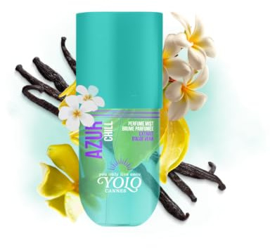 YOLO CANNES - Brume Parfumée Solaire - Femme - Notes de Vanille & Musc – Sillage Subtil & Élégant - Fragrance Enveloppante - Format Voyage - 90 ML - Fabriqué en France