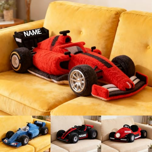 Personalized Racing Car Shaped Pillow Custom Name Cool Race Car Throw Pillow, Vehicle Decorative Pillows for Sofa Bed Couch, Christmas Birthday Decor Gifts for Car Lovers (Style 04)