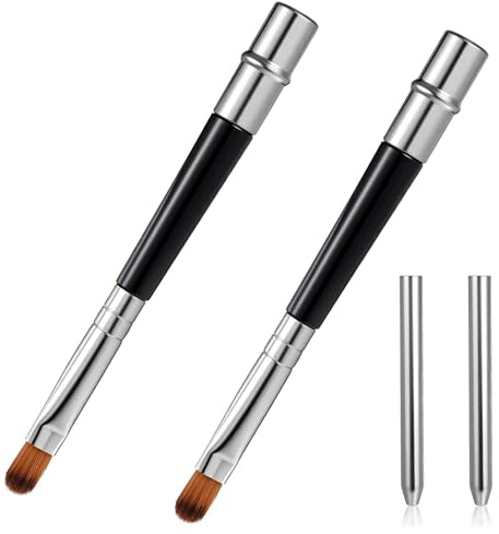 2 Packs Professional Lip Brush, Lipstick Brushes with Cap Lip Makeup Brushes for Lipstick Lips Gloss Lipsticks Brush Applicator for Women and Girls (silver)