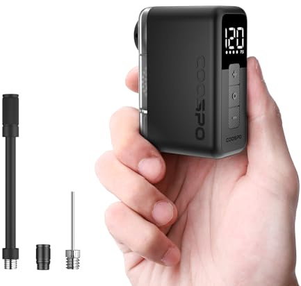 COOSPO X1 Mini bomba eléctrica para bicicleta con manómetro, compresor de neumáticos compacto de 120 psi, apagado automático, inflación rápida para válvulas Presta y Schrader, para bicicleta de
