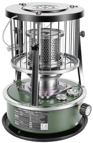 MOTOULAX Portable Kerosene Heater, Adjustable Height 5.2L Tank 20-25 Hours Heat 2.6KW Output for Garage Camping Emergency, with Safety Net and Accessories (Green)