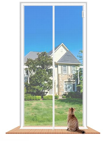 LAIJIANG Cat Screen Door, 80x200cm Reinforced Door Screen With Zipper | Cats Resistant Mesh, Keep Cats Indoor & Scratch Proof, Prevent Pet Escape From Living Room, Bedroom, Patio