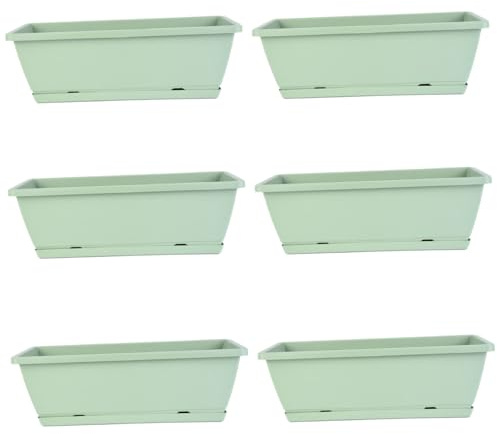 Temeemeg Lot de 6 jardinières de fenêtre ventilées avec Drainage rectangulaire en PP avec Plateau 42 x 18 x 16 cm pour Fleurs et légumes pour Balcon, Rebord fenêtre, Jardin, Vert..