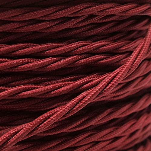 Art Deco Emporium PRE-CUT 1 Meter Length Vintage Styled British Rich Burgundy Coloured Cloth Covered Braided Twist Flex - Electric Cable 3 Core; Electrical Wire 6Amp; Lighting Flex 0.75mm