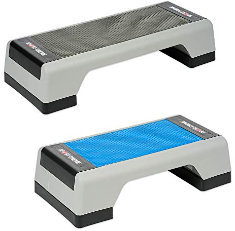 Sport-Thieme Aerobic-Stepper, Steppbrett | Rutschfestes, Höhenverstellbares Trainings Stepbench für zu Hause | Bis 100 kg belastbar | In Zwei Größen | Grau o. Blau | Markenqualität