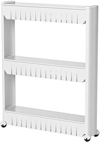 BAKAJI Carrello Carrellino Slim Stretto Salvaspazio Cucina Bagno Ripostiglio con Ripiani e 4 Ruote, Scaffale Portaoggetti Multiuso con rotelle (3 Ripiani)
