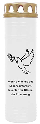 HS Candle Grablicht (Weiß) Grabkerze ca. 170h Brenndauer / 7-Tage Brenner - Motiv: Taube, in vielen Varianten