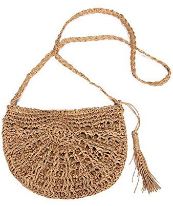 ZoneYan Strohtasche,Stroh Tasche,korbtasche,Reine handgemachte spinnende Schultertasche,neue Retro Art-Stroh umsponnene gesponnene Beutel-Reise-Riemen-Beutel-Schulter-Beutel-Handtaschen