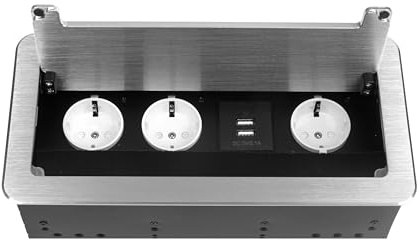 Einbausteckdose in 2 Farben Silber oder Schwarz und in den Ausführungen 2x Schuko, 3x Schuko + 1x Internet, 4x Schuko oder 3x Schuko + 2x USB auswählbar (3x Schuko 230V + 2x USB, Silber)