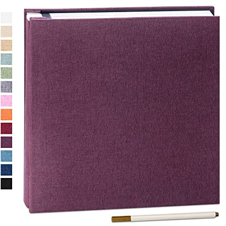 Yopih Selbstklebendes Fotoalbum aus Leinen 40 Seiten, 28x27 cm, Lila | Fotobuch zum Selbstgestalten, Für 10x15 & 13x18 Fotos, mit Metallstift, Hochzeit Baby Reise Geschenk, Schwarz