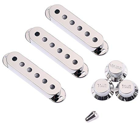 Alnicov 48/50/52 mm Tonabnehmerabdeckungen mit 5-Wege-Schalterspitzenkappe für Strat-Gitarren-Ersatz, Chrom