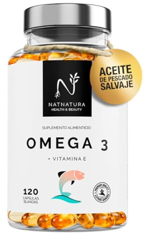 Omega 3 massima concentrazione EPA - DHA. Acidi grassi Omega 3 (2000 mg) + Vitamina E a base di olio di pesce selvatico. 120 perle morbide