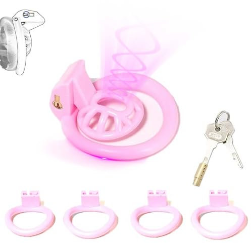 QgLust 3D Harz Hollow Belüfteter Klein mini Peniskäfig für Männer SM Bondage Fetisch Cock Cage Sexspielzeug für Männer mit 4 Penisring Chastity Gerät Keuschheitsgürtel(Pink-S)