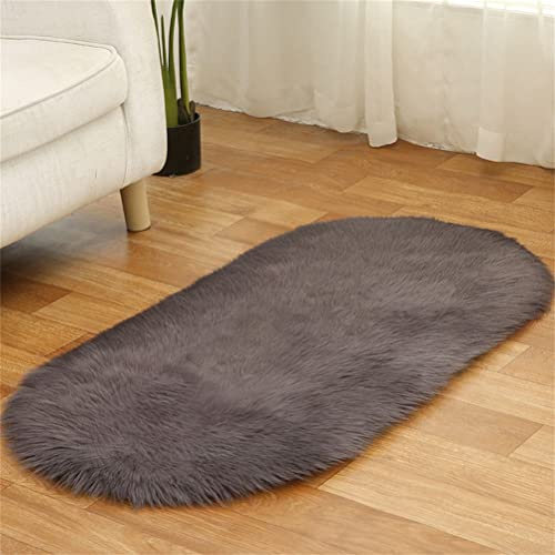 Tomifine Kunstfell Fell-Teppich, Lammfell Schaffell Teppich Flauschiger Schaffell Bettvorleger für Schlafzimmer Bett oder Wohnzimmer Sofa Deko Waschbar (50 x 100 cm,Dunkelgrau)
